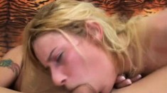 Busty blonde teen with a wonderful ass finds pleasure in a hard cock