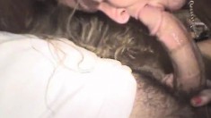 Curly haired blonde shows off her lovely boobs and delivers a blowjob