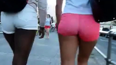 Black & White Girl Walking, Juicy bums in Tight Pink Shorts