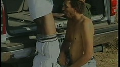 Horny hitchhiker surrenders his ass to the black stud before they cum together