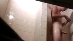 Str8 spy caught a friend jacking in the shower