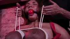 Busty slave Stevie can do nothing to resist this nasty punishment